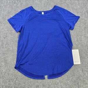 Lululemon Tee Womens 10 Blue Open Up Tie Back NWT Workout